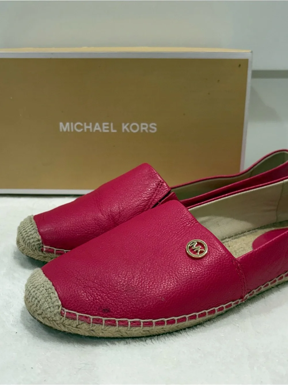 NEW ~ Michael Kors Ultra Pink Leather Espadrille Slip-Ons - Size 8